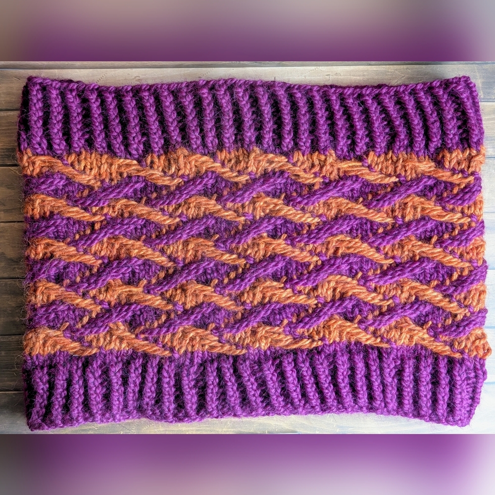 NWT Wavy Faux Cable Cowl – Handknit in Baby Alpaca / Merino / Silk Blend Yarn - Picture 3 of 5